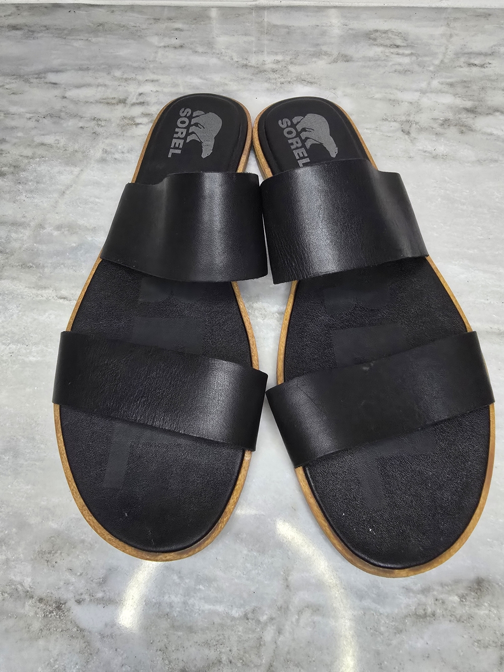 Sorel Cameron Double Strap Leather Slide Sandals Black Women's 12